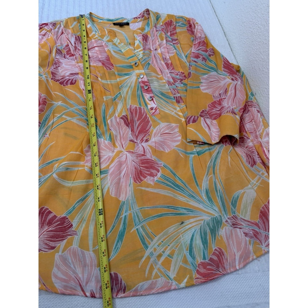 Ava & Grace 1X Floral Blouse Tropical Rayon 3/4 Sleeve Boho Orange Summer Resort - Picture 8 of 15